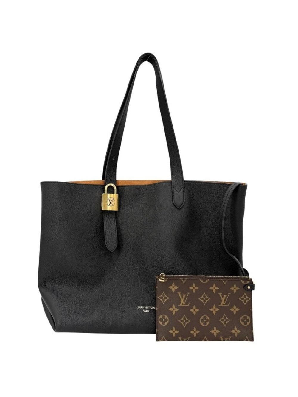 Louis Vuitton Tote Lowkey Cabas MM Handbag Shoulder Leather Black Gold